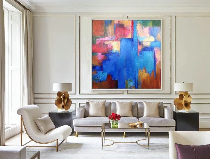 Painting Handmade Red Modern Blue Abstract Canvas Wall Art 829EK